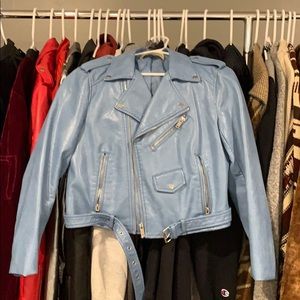 Blue leather jacket